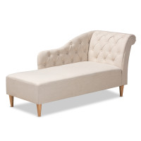 Baxton Studio CFCL1-Beige/Oak-KD Chaise Emeline Modern and Contemporary Beige Fabric Upholstered Oak Finished Chaise Lounge